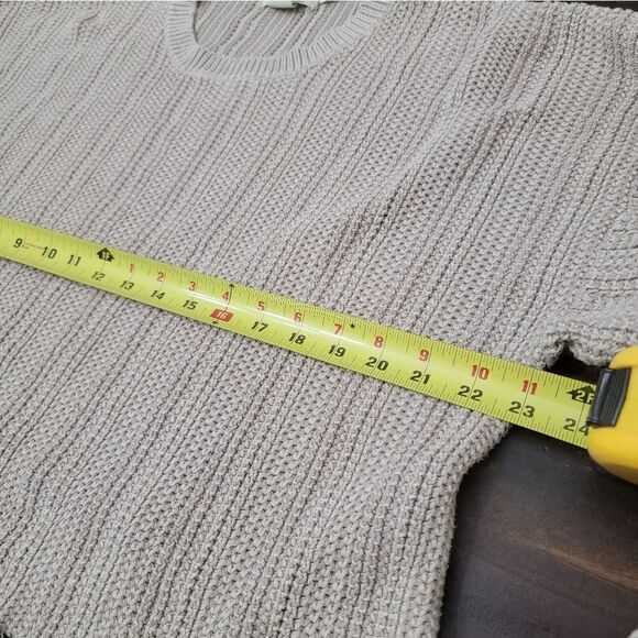 Eddie Bauer Crop Top Sweater Raw Hem Brown / Cream Cotton Knit Size XL - Picture 7 of 7